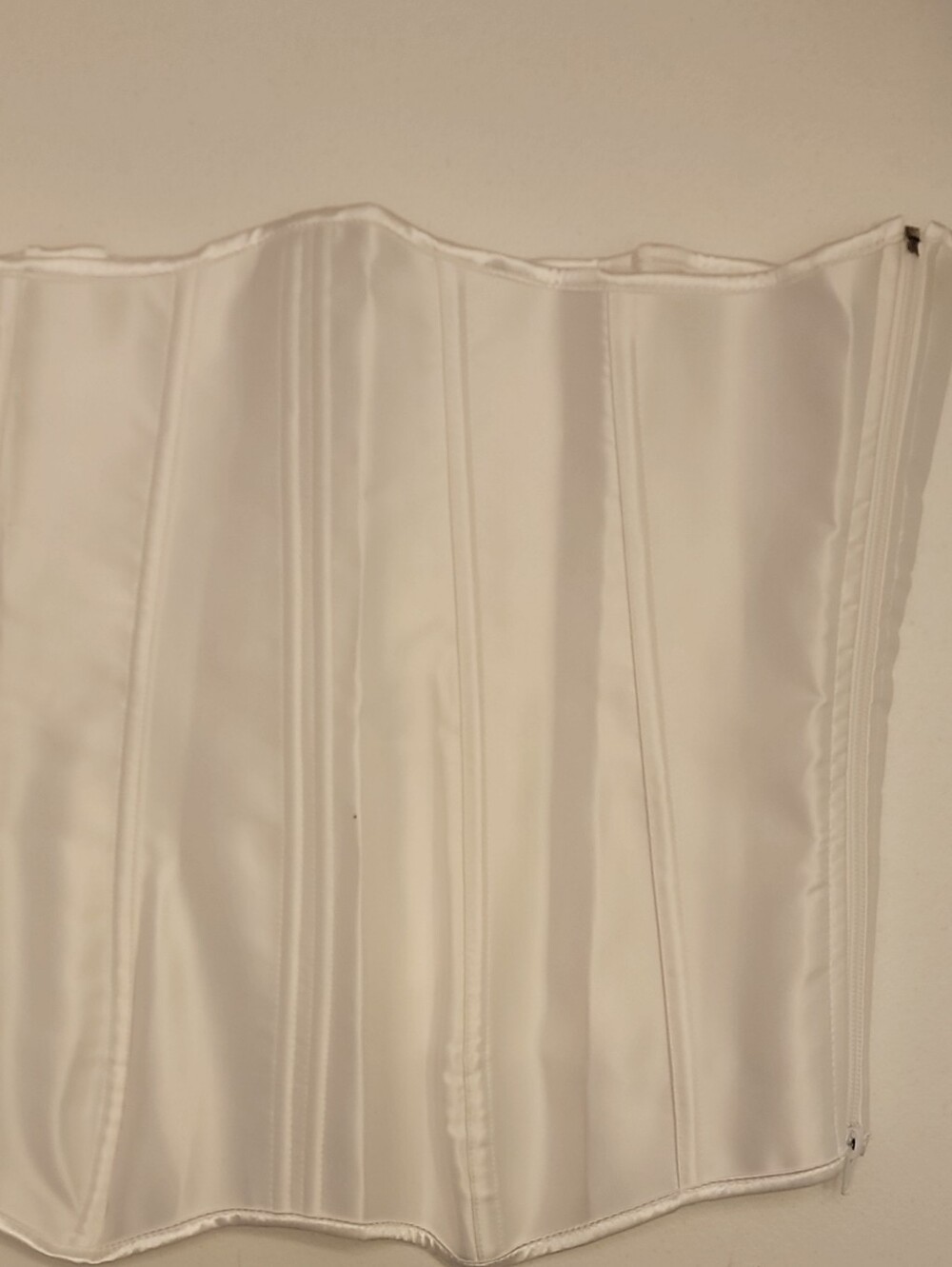 NWOT White Satin Overbust Corset Top Side Zipper Lace-up Back XXL